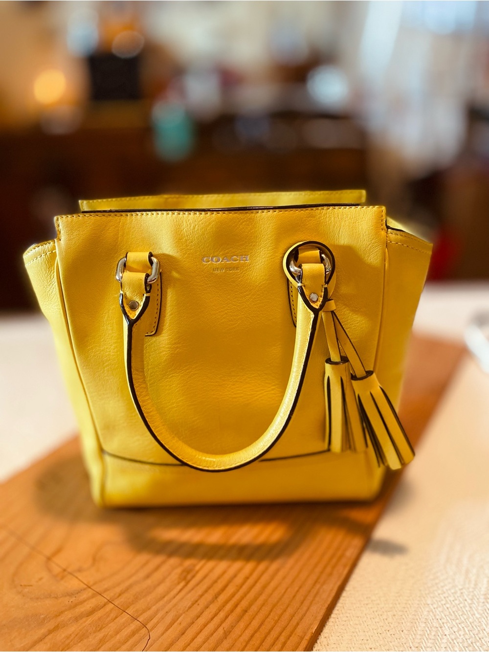 Coach Yellow Leather Tote with Tassel Detail